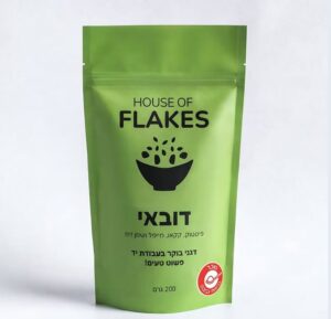 אריזת דובאי ירוקה של House of Flakes עם דגני בוקר בטעם פיסטוק וקקאו